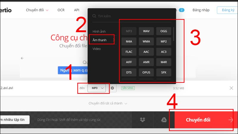 Chọn các định dạng âm thanh bạn muốn chuyển đổi